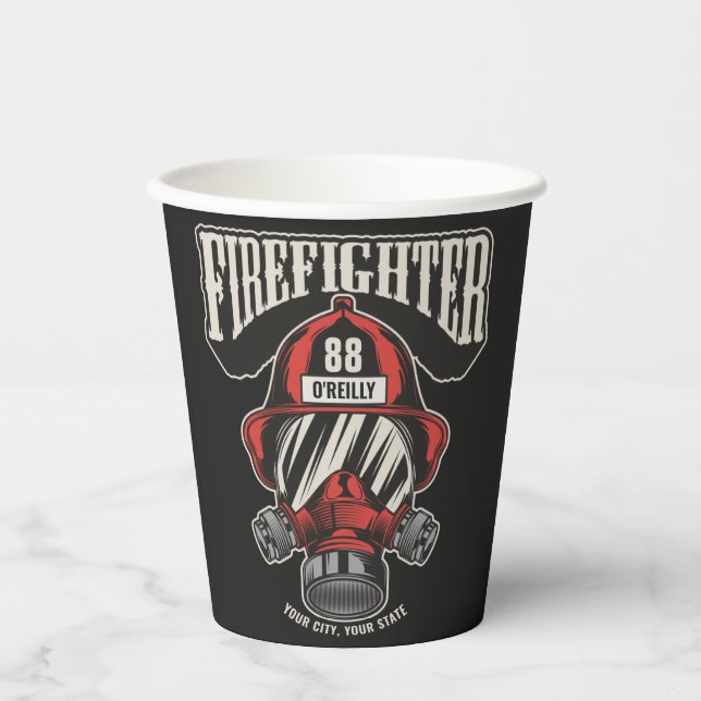 Helm für personalisierte Feuerwehrmaske Pappbecher (Vorderseite)