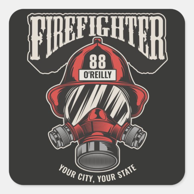 Helm für personalisierte Feuerwehrmaske Quadratischer Aufkleber (Vorderseite)