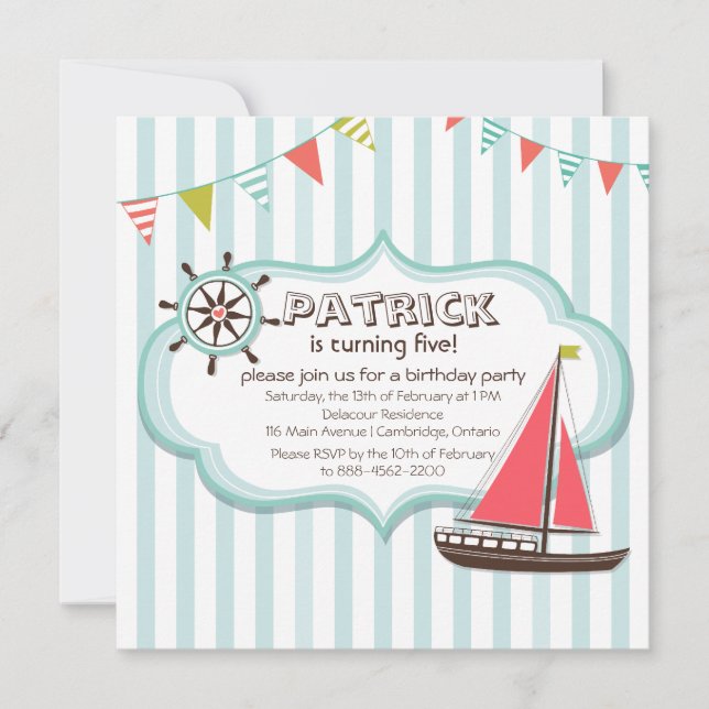 Helm und Sailboat Einladung zum Geburtstag (Vorderseite)