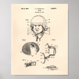 Helmet 1944 Patent Art Old Peper Poster