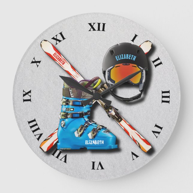 Helmgoogles mit Ihrem Namen für Alpine Skiing Boot Große Wanduhr (Vorderseite)