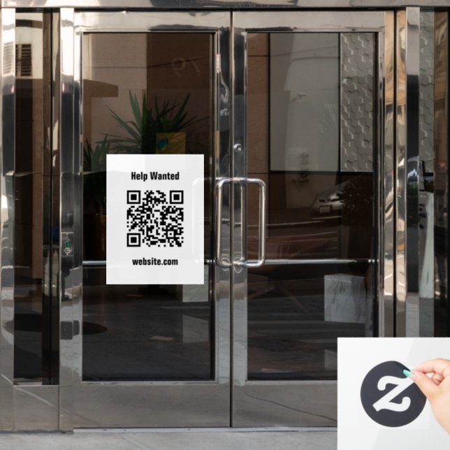 Help Wanted QR Code Website White Template  Fensteraufkleber (Büro Tür)