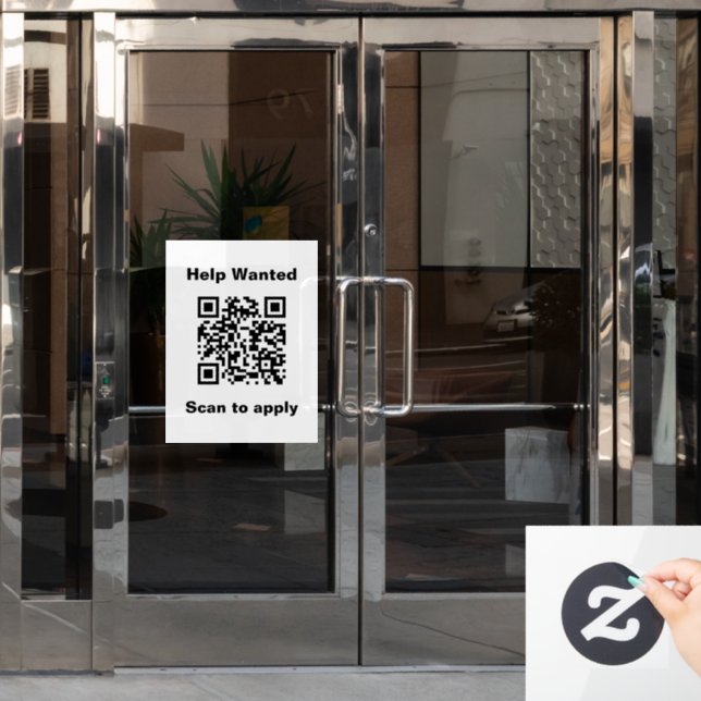 Help Wanted Scan to Apply QR Code White Template Fensteraufkleber (Büro Tür)