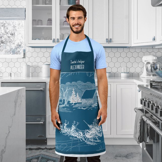 Helper Blue Moderne Weihnachten Schürze (Santa´s Helper Santa Claus Sleigh Reindeers Blue Apron ©Susanne Sachers - Sunny Mind Design 🌞)