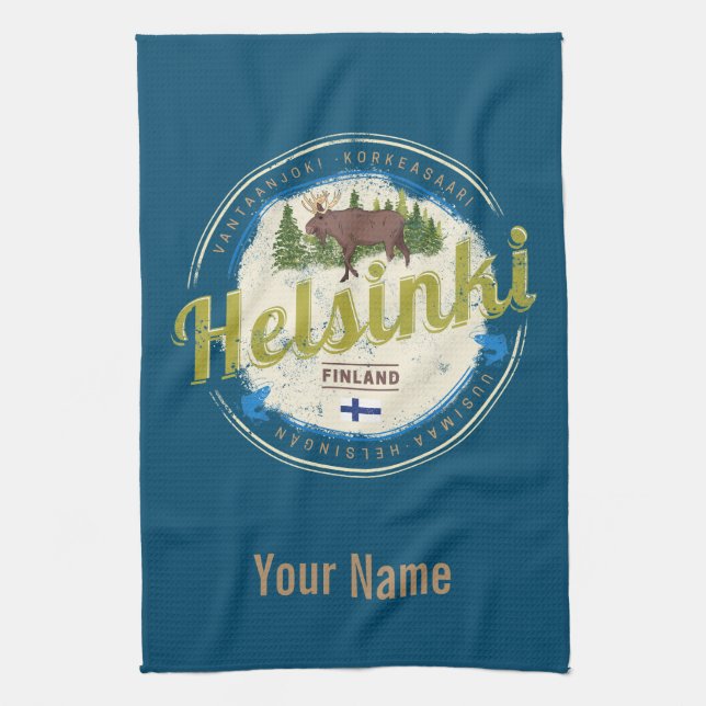 Helsinki Elche Hauptstadt Finnland Vintagen Souven Geschirrtuch (Vertikal)