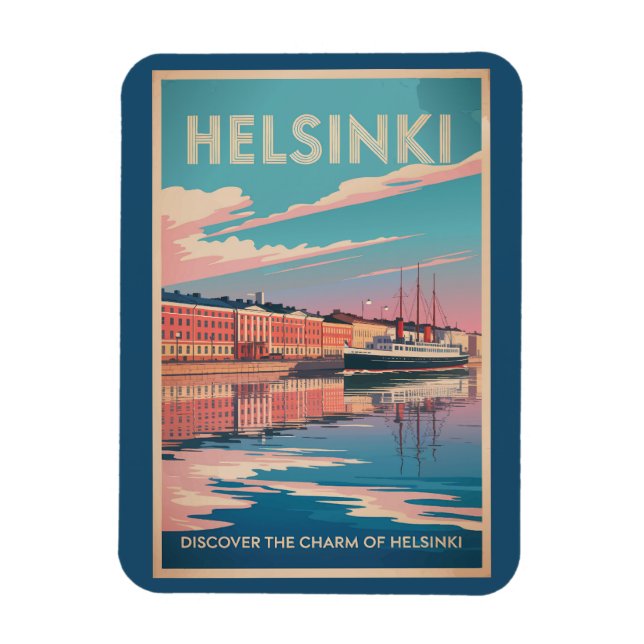 Helsinki Finland Waterfront Travel Art Vintage Magnet (Vertikal)