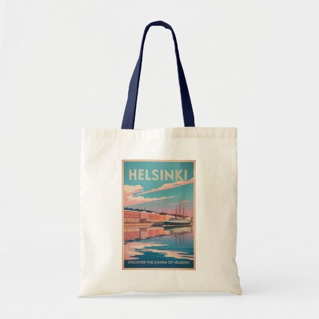 Helsinki Finland Waterfront Travel Art Vintage Tragetasche (Vorne)