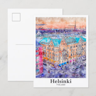 Helsinki Finnland Reisen Wasserfarbenhandzeichnung Postkarte
