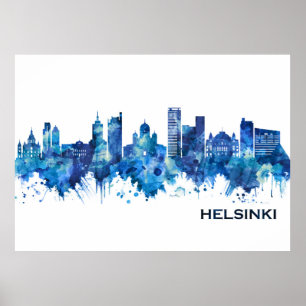 Helsinki Finnland Skyline Blue Poster