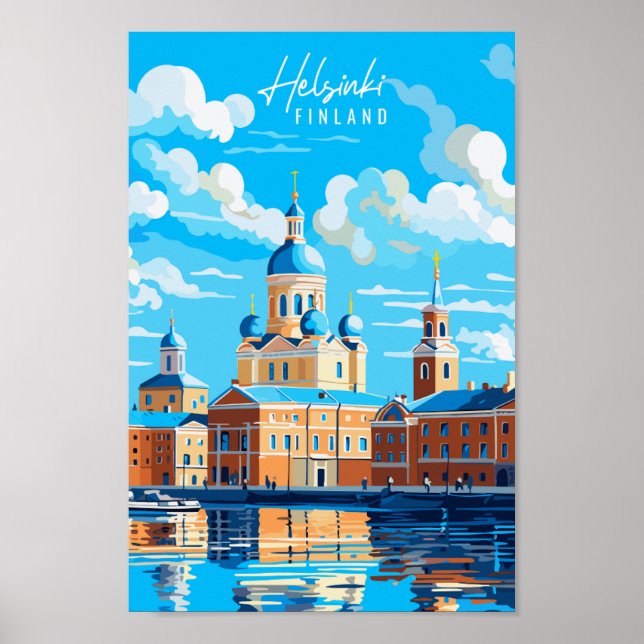 Helsinki Finnland Vintage Illustration Poster (Vorne)