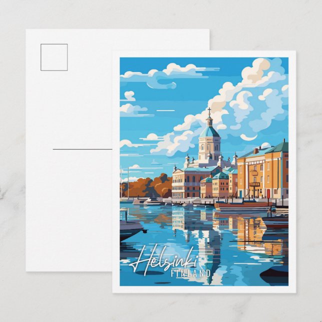 Helsinki Finnland Vintage Illustration Postkarte (Vorne/Hinten)