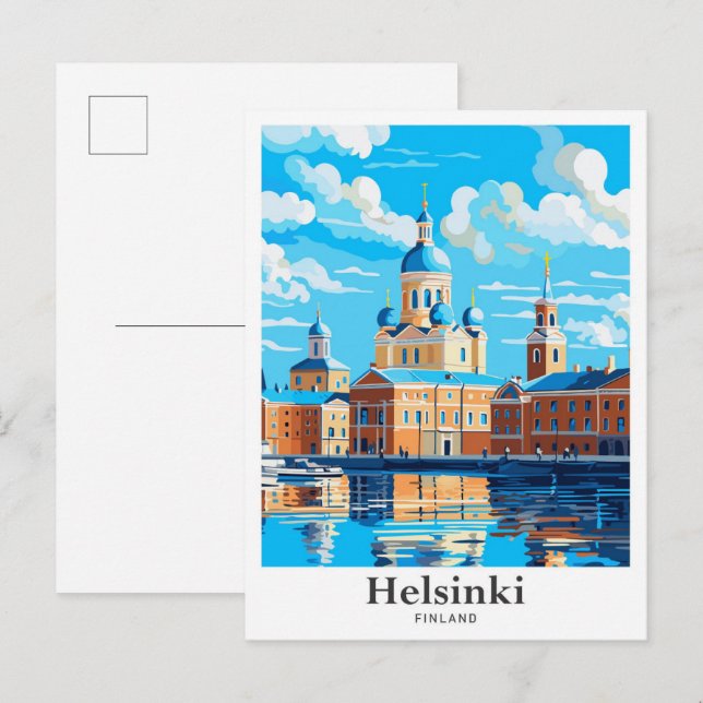 Helsinki Finnland Vintage Travel Illustration Postkarte (Vorne/Hinten)