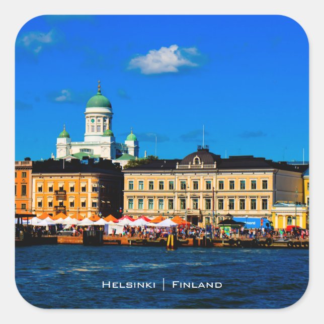 Helsinki Skyline Quadratischer Aufkleber (Vorderseite)