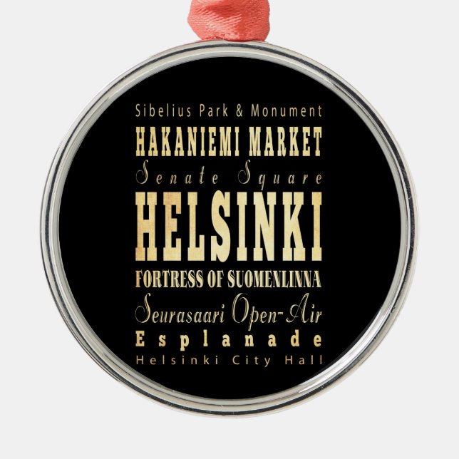 Helsinki-Stadt der Finnland-Typografie-Kunst Silbernes Ornament (Vorne)