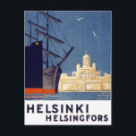 Helsinki Vintage Travel Poster - Wiederherstellung Postkarte<br><div class="desc">Restaurierte und digital verbesserte Reproduktion eines Reiseplakats,  das zwei Schiffe im Wasser in der Nähe der Ludlichen Kathedrale von Helsinki (Tuomiokirkko) zeigt. Unvollkommenheiten beseitigt. Farben korrigiert.</div>