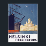 Helsinki Vintage Travel Poster - Wiederherstellung Postkarte<br><div class="desc">Restaurierte und digital verbesserte Reproduktion eines Reiseplakats,  das zwei Schiffe im Wasser in der Nähe der Ludlichen Kathedrale von Helsinki (Tuomiokirkko) zeigt.  Unvollkommenheiten beseitigt. Farben korrigiert.</div>
