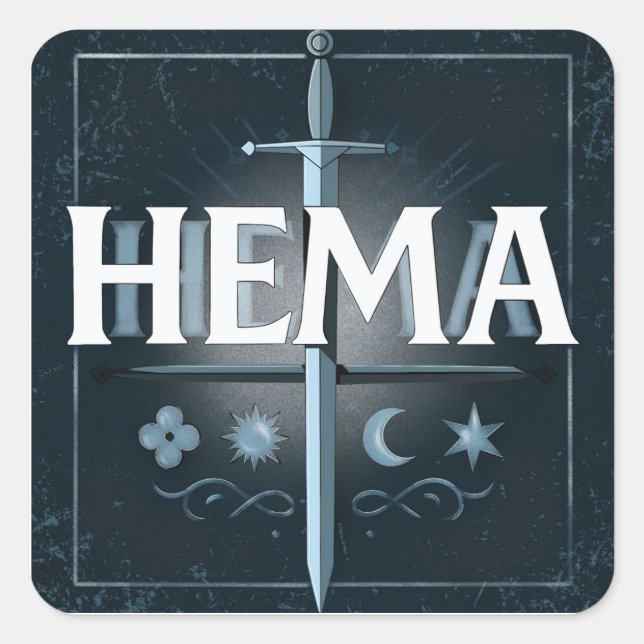 HEMA Medieval Sword Emblem – Blue Graffiti Style Quadratischer Aufkleber (Vorderseite)