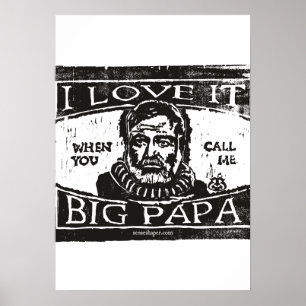 Hemingway Holzschnitt, Big Papa, Schwarz Poster