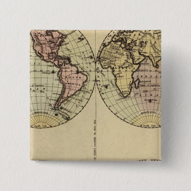 Hemisphäre Handfarbene Atlaskarte Button (Vorderseite)