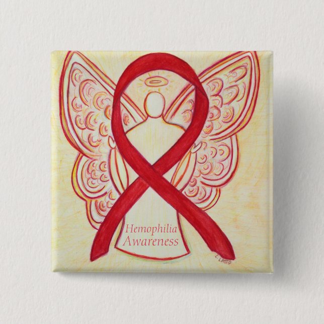 Hemophilie Angel Red Awareness Ribbon Art Button (Vorderseite)