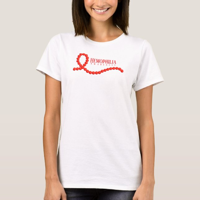 Hemophilie Awareness Red Ribbon Beads T-Shirt (Vorderseite)