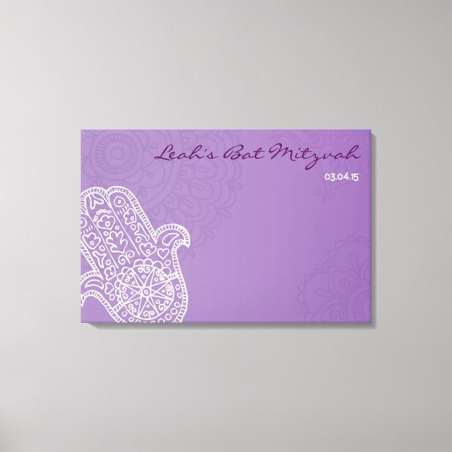 Hemsa Leinwand Bat Mitzvah Sign-In Board-lila (Vorderseite)