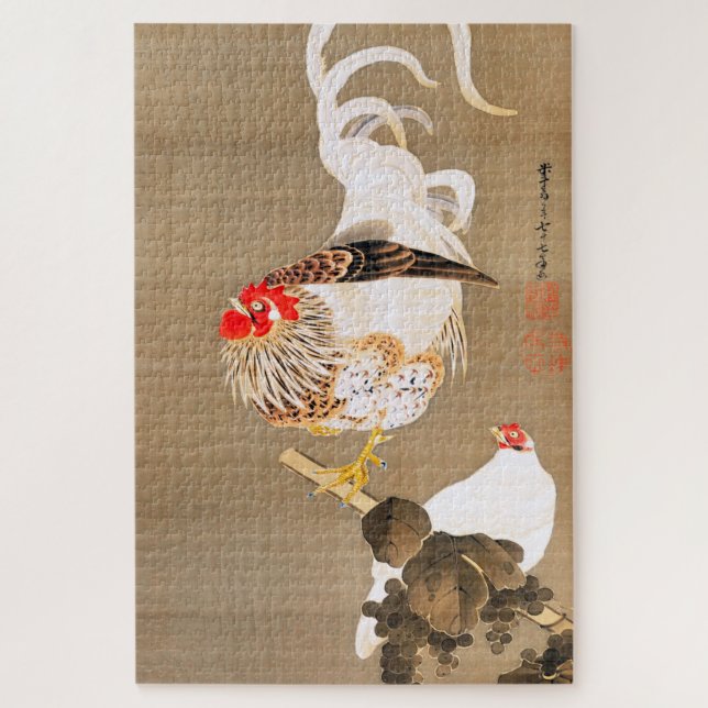 Hen and Rooster with Grapevine by Ito Jakuchu (Vertikal)