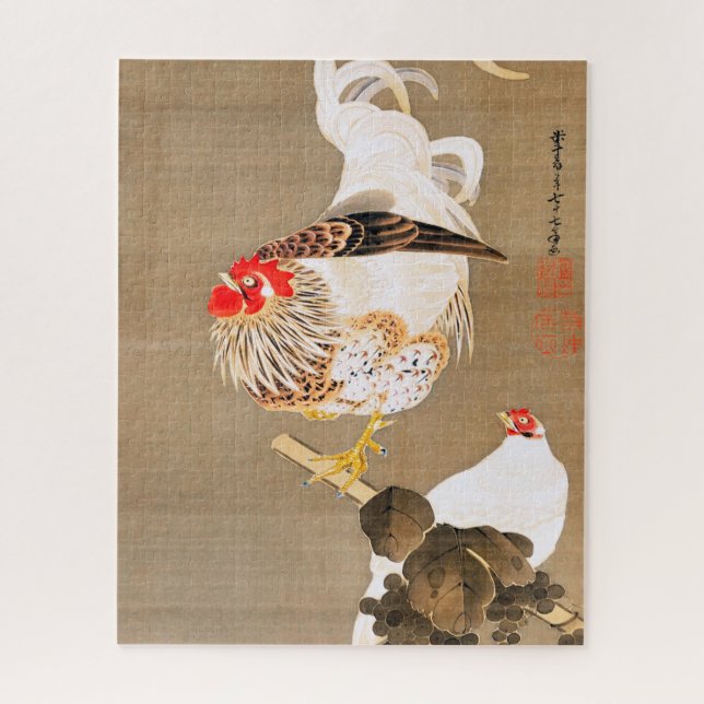 Hen and Rooster with Grapevine by Ito Jakuchu (Vertikal)