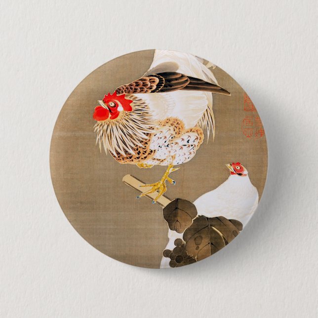Hen and Rooster with Grapevine by Ito Jakuchu Button (Vorderseite)