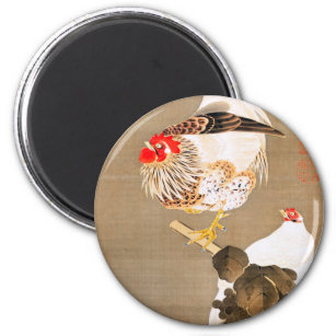 Hen and Rooster with Grapevine by Ito Jakuchu Magnet
