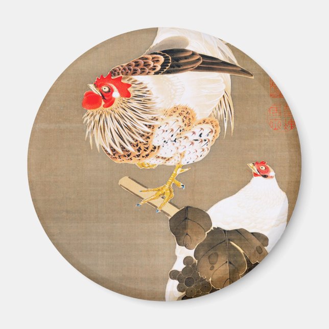 Hen and Rooster with Grapevine by Ito Jakuchu Magnet (Vorne)