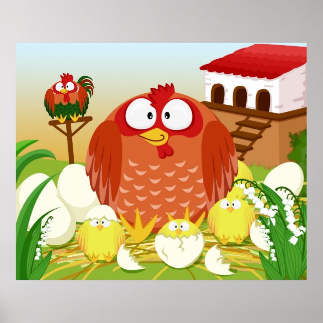 Hen chicken rooster in May Poster (Vorne)
