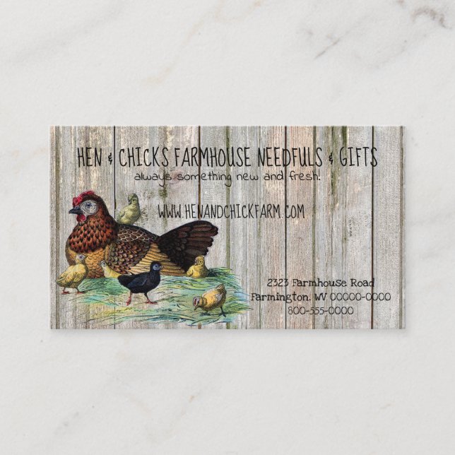 Hen & Chicks Rustic Farmhouse Style Carte de visit (Devant)
