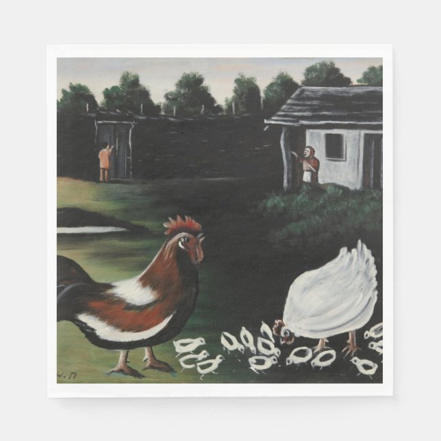 Hen mit ihren Chicks in einer ländlichen Landschaf Serviette (Vorderseite)