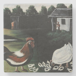 Hen mit ihren Chicks in einer ländlichen Landschaf Steinuntersetzer