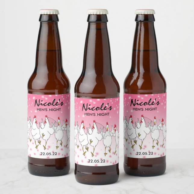 Hen Night Personalisiert Pink Sparkle Bee Label Bierflaschenetikett (Flaschen)