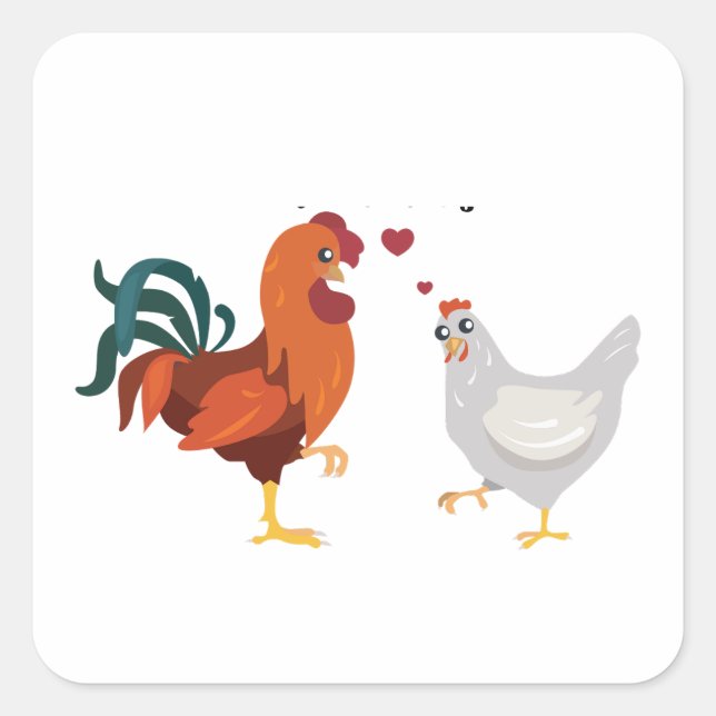 Hen und Rooster in Liebe, Hühner-Liebe Quadratischer Aufkleber (Vorderseite)