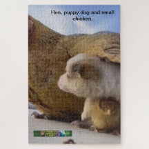 Hen, Welpen ​ ​ und kleines Hühnerpuzzle.