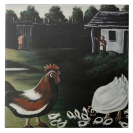 Hen with her Chicks in a Rural Farmyard Landscape Fliese