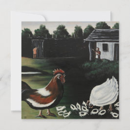 Hen with her Chicks in a Rural Farmyard Landscape Karte