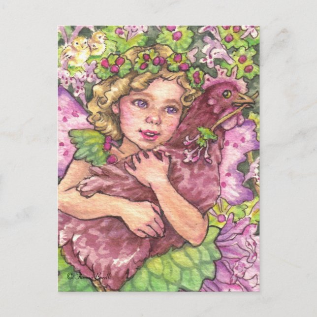 Henbit Fairy umarmtes Hühnchen Postcard Postkarte (Vorderseite)