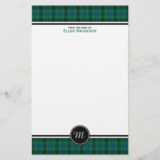 Henderson Clan Tartan Green und Blue Monogram Briefpapier (Vorderseite)