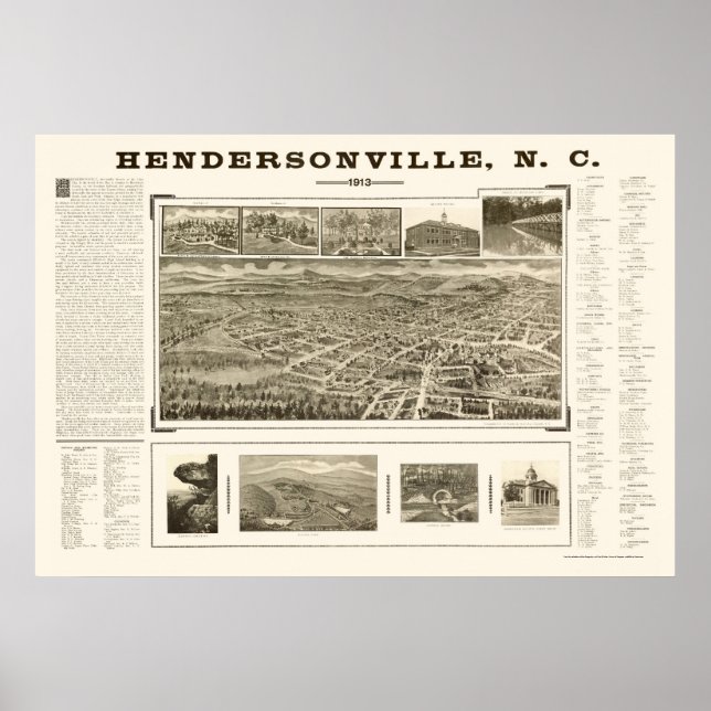 Hendersonville, NC Panorama Karte - 1913 Poster (Vorne)
