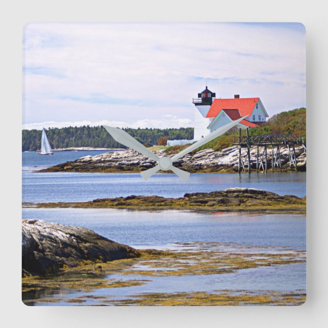 Hendricks Head Lighthouse, Maine Clock Quadratische Wanduhr (Vorderseite)
