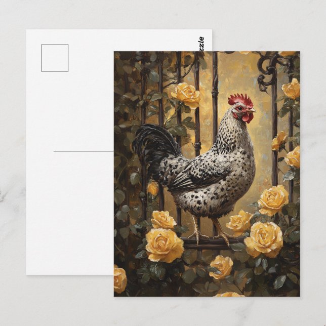 Hengst mit Ölgemälde aus Gelb-Rosen Postkarte (Vorne/Hinten)