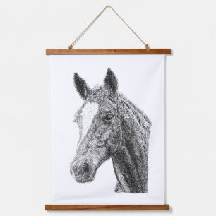Hengst Pferdekopf Weiße Blesse Equine Kunst Druck Wandteppich Mit Holzrahmen