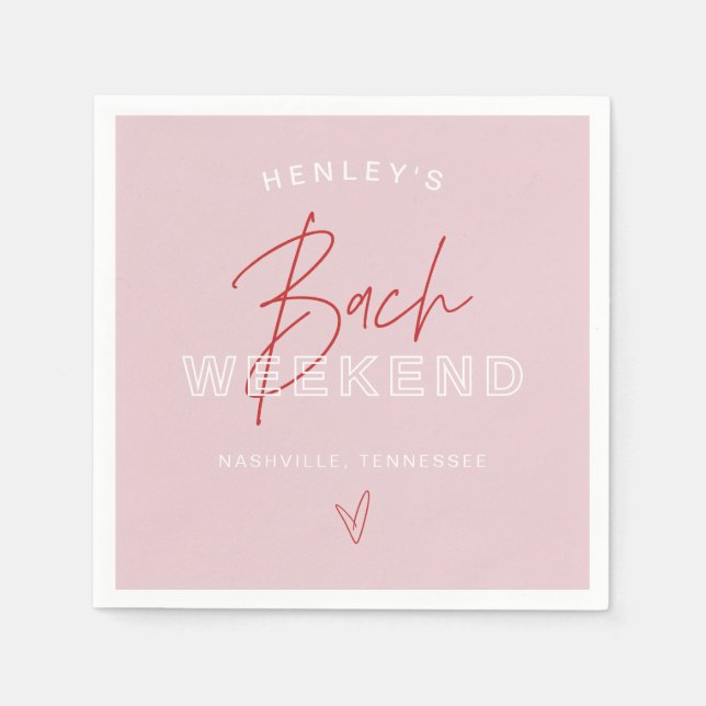 HENLEY Modern Pink Red Retro Bachelorette Serviette (Vorderseite)