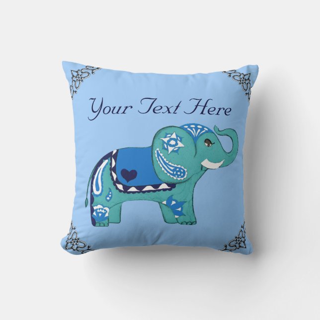Henna Elephant (blau/hellblau) Kissen (Vorderseite)