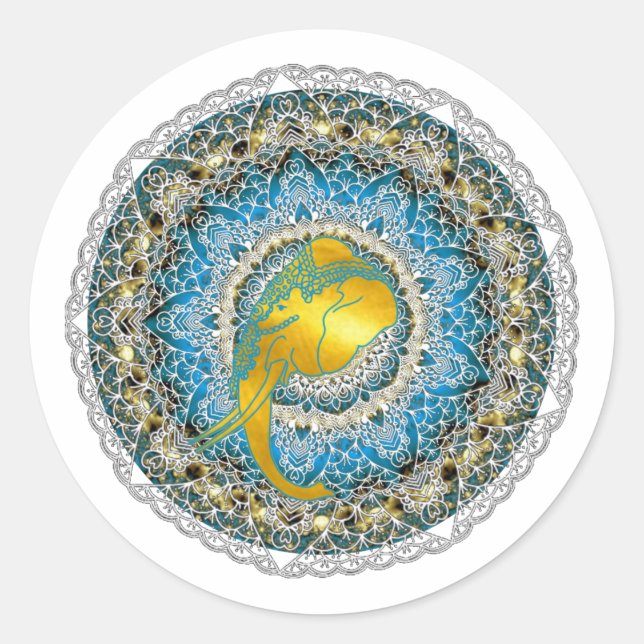 Henna Elephant Mandala Ganesha Mindfulness Geschen Runder Aufkleber (Vorderseite)