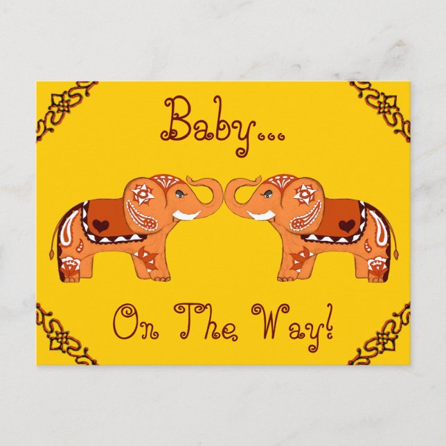 Henna Elephant (orange/rot) (Kinderdusche) Einladungspostkarte (Vorderseite)